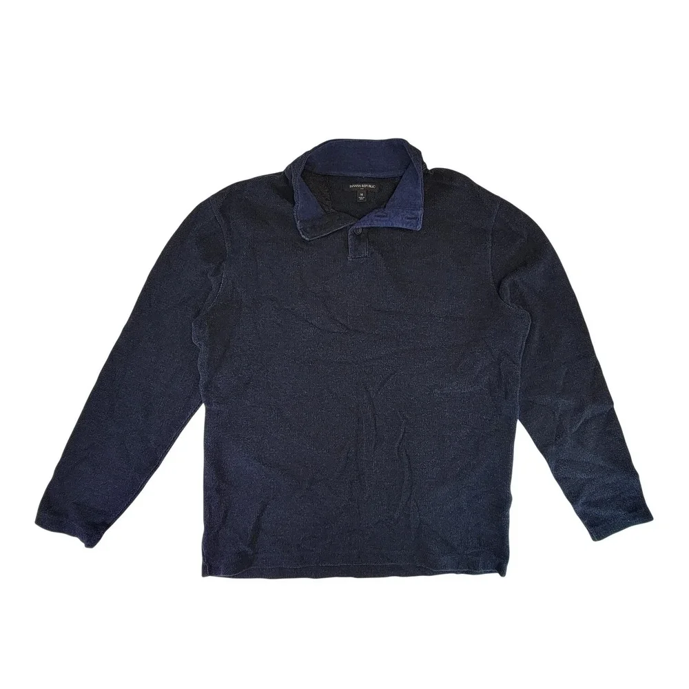 Banana Republic Men's Navy‎ Blue Quarter Snap Collar Sweater Size M
